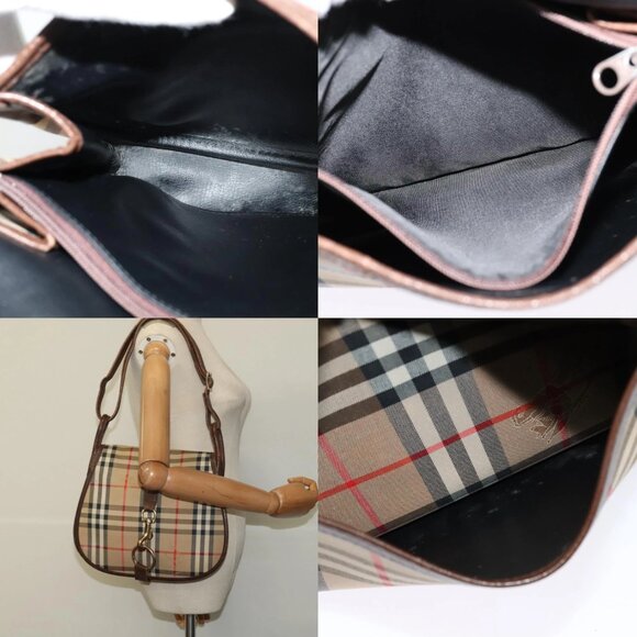 Burberrys Nova Check Shoulder Bag Canvas Beige Gold Auth 117545 - Picture 14 of 15